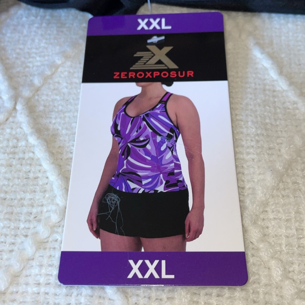 NWT ZERO X POSUR Women's Purple Leaf Print Top. Size XXL. - Picture 2 of 7